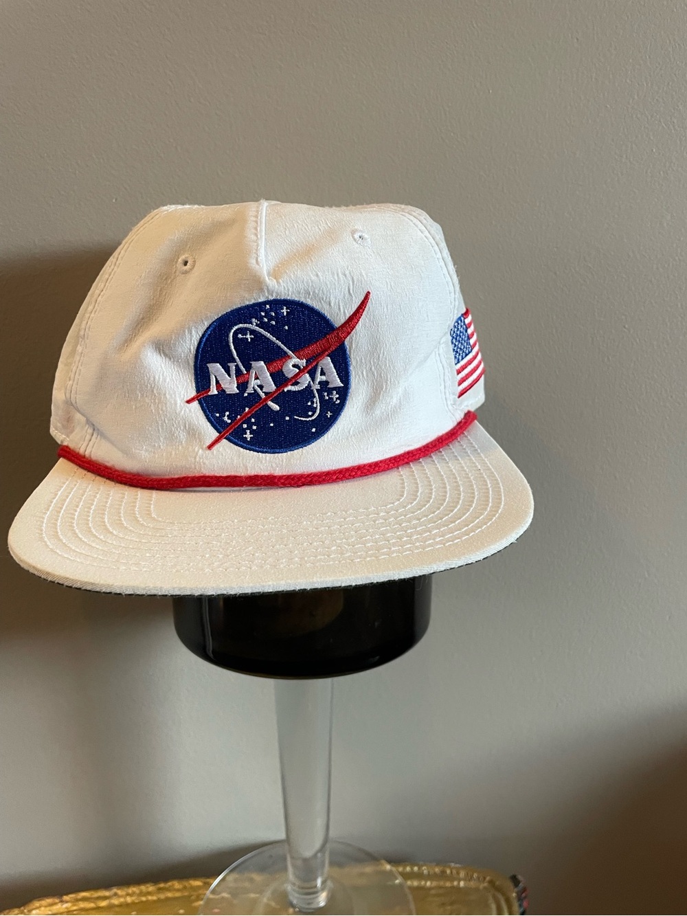 VTG NASA White Snapback Cap with Red Piping